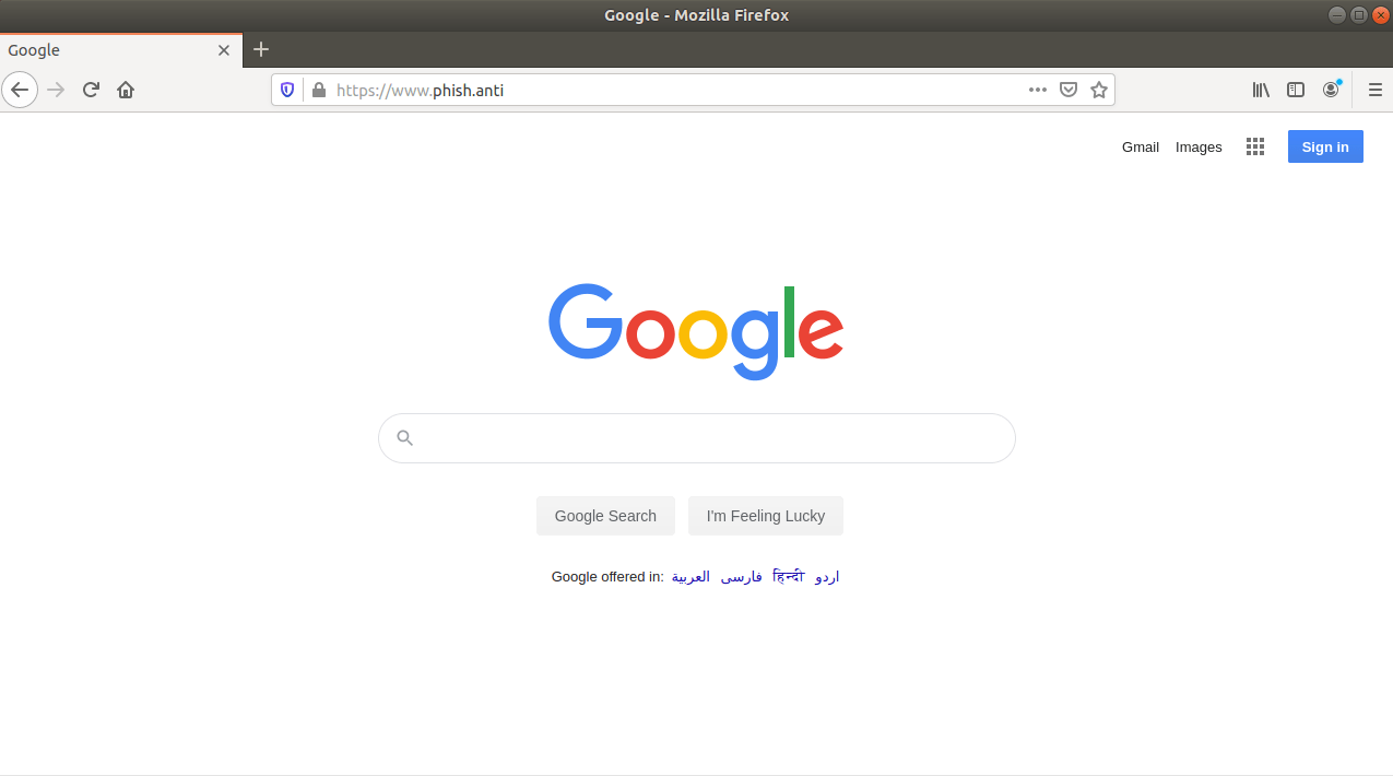 Muraena alojando a Google en el dominio phish.anti